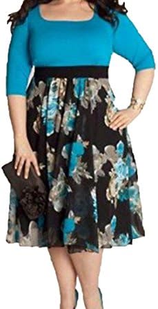 xiaokong Womens Basic Boho Fashion Plus Size Print Cocktail Dress Blue 2X