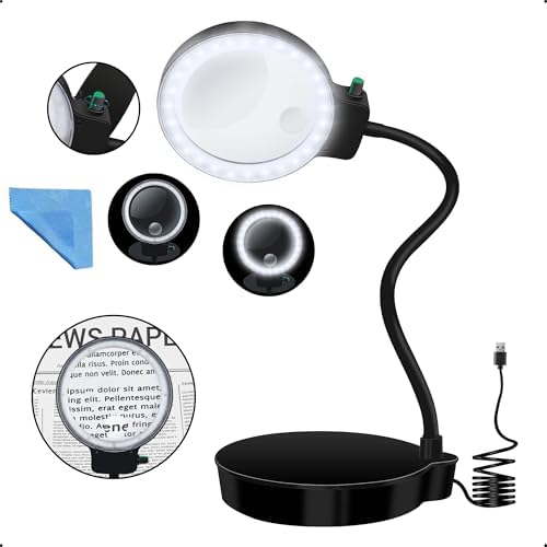 Spring Magnifying Glass X spring Magnifying Glass with Light and Stand, USB Powered Magnifying ...