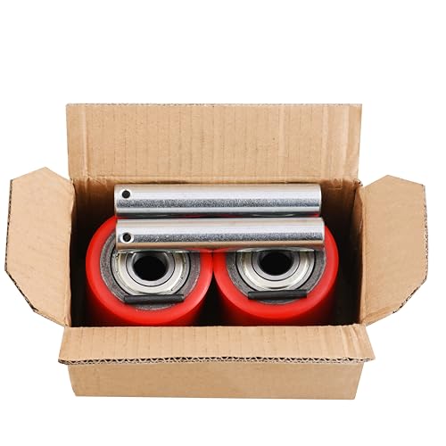 A Pair of Pallet Jack/Truck Wheels 74.5 x 93mm ( 3 x 3.75" ) with Pre-Installed Bearings, 20mm ID PU Tread - Includes Axles and Pins by JackCraft