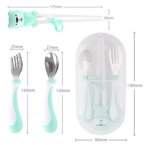 Training Helper Chopsticks Stainless Steel Spoon, Fork and Case Set for Children Kids