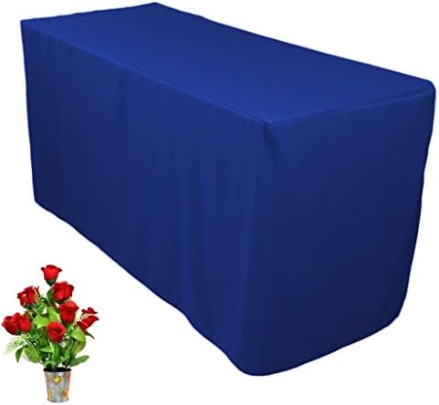 ONLINE WEDDING SUPPLY OWS 6' Feet 6 Foot Fitted Rectangle Polyester Table Cloth Tresale Table Cover Trade Show Booth DJ 6 ft Blue - 1 Pc