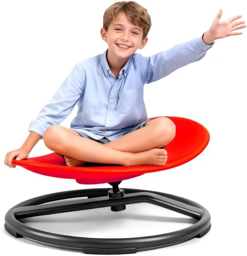 HELEE Spinning Chair for Autistic Kids, Sensory Swivel Chair, 220LBS Weight Capacity, Training Body Coordination, Indoor and Outdoor Sensory Toy for Children with ADHD/Autism (Red, L)
