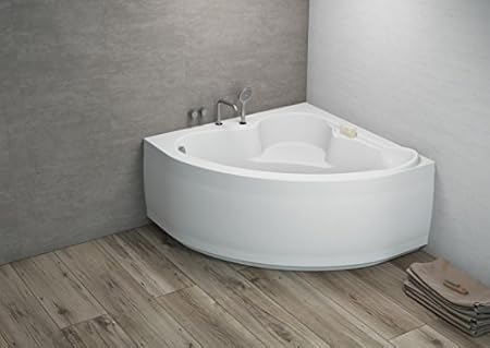 Komfortable Eck Badewanne-Acryl 120x120x57,5 inkl. Wannenfuß und Ablaufgarnitur, Schürze:mit Schürze