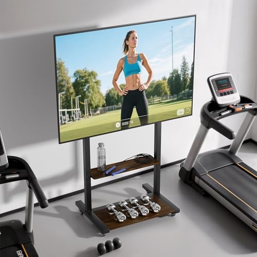 medla Mobile TV Stand for 40-100 Inch TV, Heavy Duty Rolling TV Cart with Lockable Wheels, Height Adjustable, 2 Shelves, VESA 600x400mm Floor TV Mount
