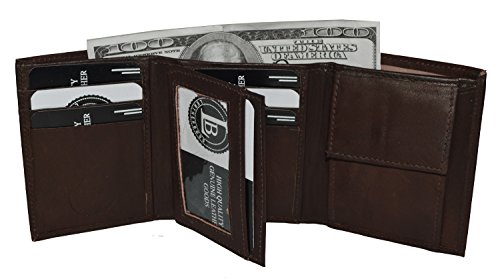 Boys Slim Compact Flap Id and Coin Pocket Trifold Wallet (Dark Brown)