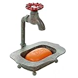 Lily's Home Vintage Rustic Bar Soap or Kitchen Sink Sponge Holder, Dish Style with Country Design Crafted from an Old Spigot and is Ideal for Any Whimsical Decor Style, Green Patina