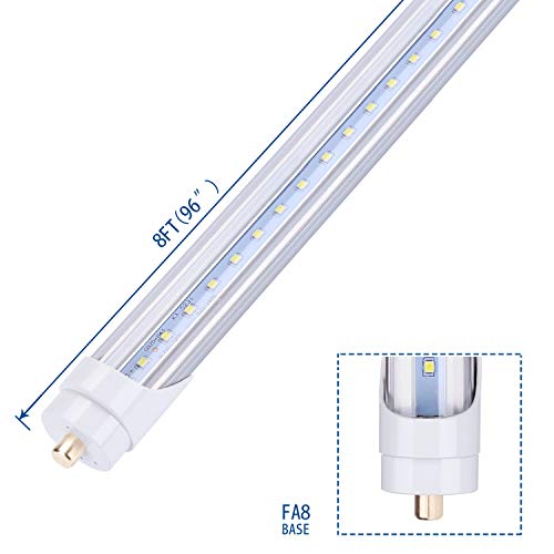 8FT T8 FA8 5000K LED Light Tube 45W Replacement 100W Fluorescent Lamp Shop Light Bulb, Single Pin FA8 Base Dual-Ended Power Daylight White Clear Cover, AC 85-265V 4 Pack