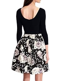 Zalalus - Vestido de fiesta informal sin espalda con bolsillos de retazos florales elegantes para mujer