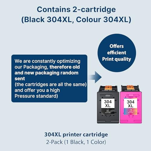 Washope 304XL Replacement for HP 304 XL Black and Colour Ink Cartridge for 304 Ink Compatible for HP Envy 5030 for Deskjet 3760 3720 2620 2625 2630 2635 Envy 5010 5020 5032 (1 Black, 1 Colour)