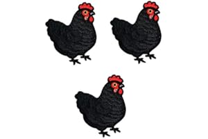 Umama Patch Set of 3 Black Chicken Iron On Sew On Applique Patches Chicken Hen Rooster Animal Farm Cartoon Embroidered Badge Patch Decorative Repair Craft Costume or Reward Gift