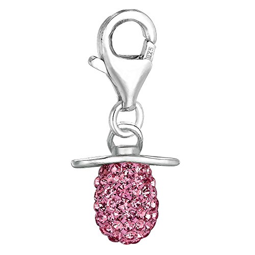 Sterling Silver Crystal Clip-on Baby Girl Pacifier Charm â€¦