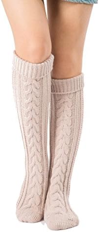 Wisteria Women's Cable Knit Long Boot Socks Over Knee High Winter Leg Warmers (Beige)
