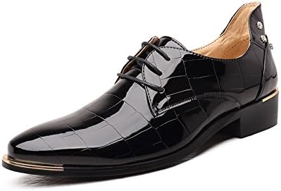 Glede Men's Fashion Leather Shoes Rivets Lacing Leather Lattice Shoes Size From 6.0 to 13.0 (Black, 6.0)