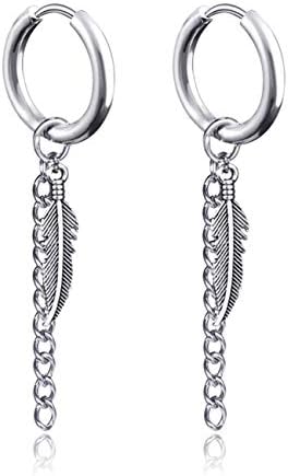 Stainless Steel Hoop Earrings-Hinged Chain Dangle Drop Earring Unisex Piercing Ear Jewelry