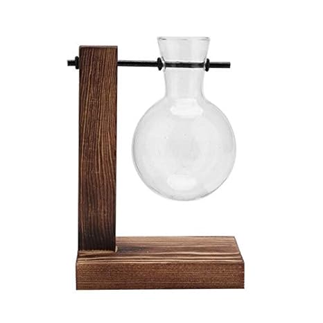 Cinmey Glass Vase Home Decor Flower Pot Transparent Wooden Flower