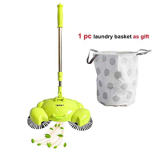 3-in-1 Household Hand Push Sweeper Vacuum Cleaner Rotating Floor Machine Broom Automatic Cleaning Robot Adjustable Dustpan Trash Bin Brush without Electricity