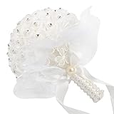 AerWo Bridal Bouquets - White Wedding Flower Bouquet Handmade Rose Rhinestone Pearl Bridal Bouquet Artificial Silk Flower with Lace - Being the Most Beautiful Bride