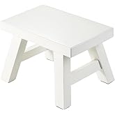 Small Stool Wooden Step Stool Footstool Solid Wood 8 inch for Kids Adults Plant Stand Fishing Stool (White)
