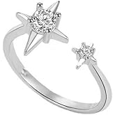 Dainty Silver Star Wrap Open Rings for Women Fashion Sparkly Cubic Zirconia Crystal Luck Star Engagement Adjustable Finger Knuckle Statement Stacking Ring Eternity Promise Simple Party Jewelry