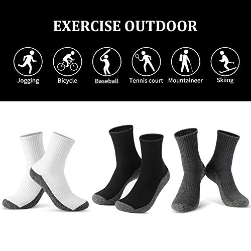 Youerls Sport Socks Men Cushioned Casual Crew Socks Thick Socks Cotton Work Socks for Men Women Breathable School Socks for Boy Hiking Running Trekking Walking Athletic Socks 5 Pairs, Size UK 6-10