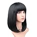 Fani Wigs Short Bob Wig For Women With Free Wig Cap Yaki Straight Synthetic Wigs Flat Bangs Wig Black Color Cospaly Wigs