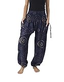 Lannaclothesdesign Women's Smocked Circle Printed Hippie Boho Pants (M, Dark Blue)