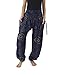 Lannaclothesdesign Women's Smocked Circle Printed Hippie Boho Pants (M, Dark Blue)