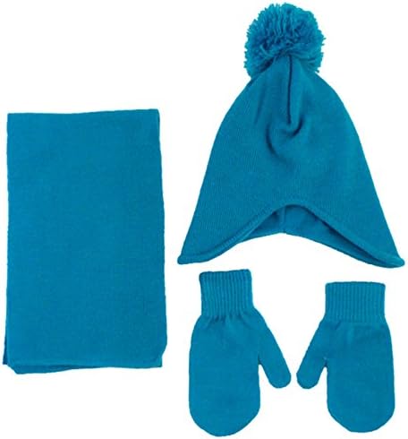 3 Piece Autumn / Winter Set - Knit Beanie, Mittens, & Scarf,Turquoise Blue