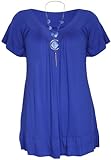 PurpleHanger Women's Short Frill Sleeve Bead Top Plus Royal Blue Size 20-22