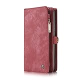 Samsung Galaxy S8 Case Wallet,KONKY Caseme Samsung Galaxy S8 Wallet Case, Magnetic Detachable Removable Phone Cover Pouch Folio Durable Leather Purse Flip Card Pockets Holder Bag Smooth Zipper - Red