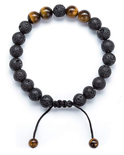 Hamoery Men Women 8mm Lava Rock Aromatherapy Anxiety Essential Oil Diffuser Bracelet Braided Rope Natural Stone Yoga Beads Bracelet Bangle(Tiger Eye)