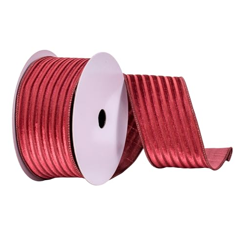 Vickerman 2.5" x 10 yd Mauve Stripe Mesh and Velvet Ribbon, Seasonal Christmas…