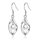 Women's Classical Freshwater Cultured Pearl Dangle Earrings White 925 Sterling Silver