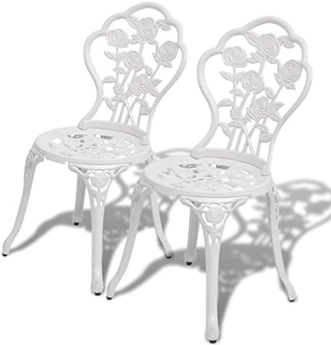 Rugs and Rooms Outdoor Garden Furniture Bistro Chairs 2 pcs Cast Aluminium White