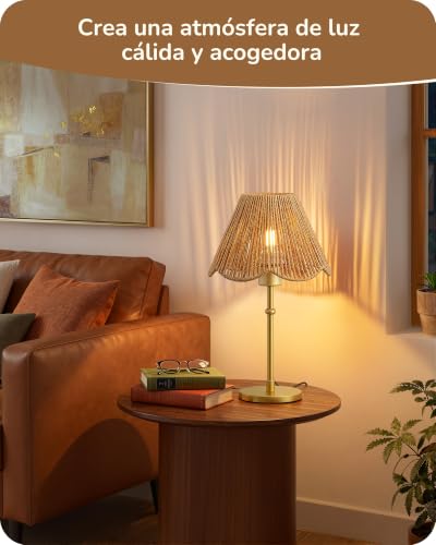 EDISHINE Table Lamp, Braided Paper Rope Lamp, Gold LED Bulb 4W 2700K Warm White Included, E27 Base, Decorative Lamp with Metal Base for Bedroom and Living Room