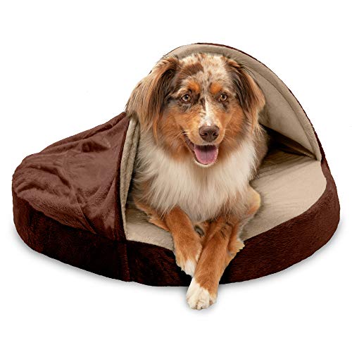 Furhaven Pet Dog Bed | Orthopedic Round Cuddle Nest Micro Velvet Snuggery Blanket Burrow Pet Bed w/ Removable Cover for Dogs & Cats, Espresso, 26-Inch