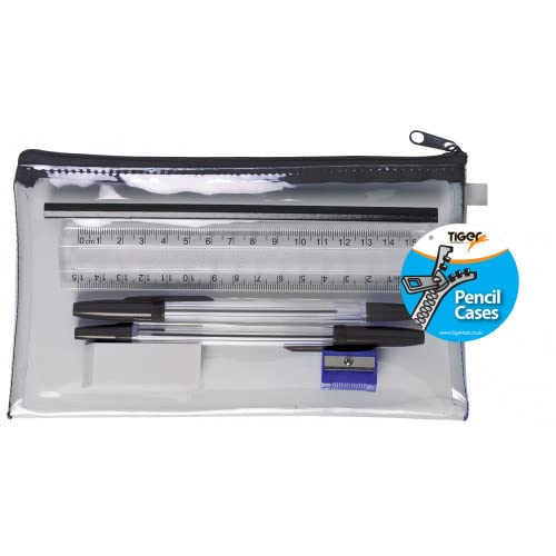 Tiger school stationery pencil set with a clear plastic storage case