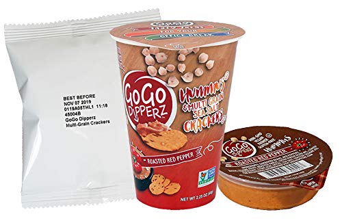 Roasted Red Pepper Hummus and Multi-Grain Sea Salt Crackers - GoGo Dipperz Healthy On-the-Go Snack Packs - 2.25 oz (Case of 6)