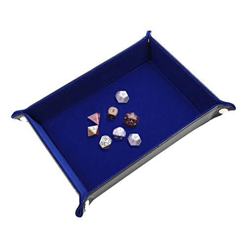 Dice Tray of Folding Rectangle PU Leather and Tray for Dungeons and Dragons RPG and Other Table Games Blue