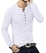 YTD Mens Casual Slim Fit Basic Henley Long Sleeve Fashion T-Shirt M White
