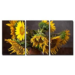 3 Piece Canvas Wall Art - Still Life with Sunflowers on The Table - Modern Home Art Stretched and Framed Ready to Hang - 16"x24"x3 Panels