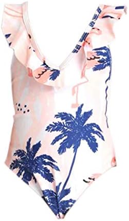 IOSHAPO Mother and Daughter Parent-Child Swimsuit V-Neck Halter Coir-Print Flamingo Pattern Ruffled Mother and Baby's Big Family Matching Swimsuit
