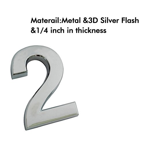 Magicdo 2-3/4" Mailbox Numbers, Self-Stick Solid Metal Silver Number 2, Floating Appearance 3D Number Easy to Install (2 Pcs/Set)