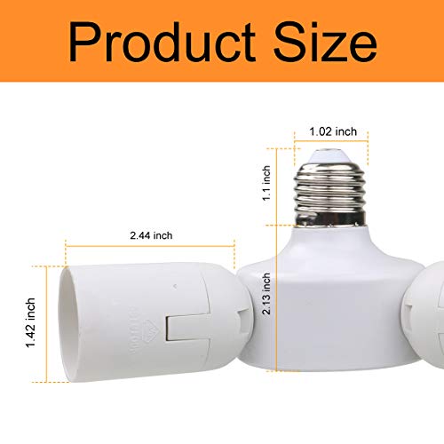Toplimit 3 in 1 Standard Light Bulb Lamp Socket Adapter Splitter E26 and E27 Heat-resistant PBT Photography Household Bulb Socket Light Socket Splitter
