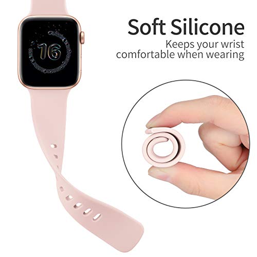 Slim Silicone Sport Bands Compatible with Apple Watch Band 38mm 40mm 42mm 44mm,Replacement Strap Wristband for iWatch Series 6/5/4/3/2/1 Women & Men (1 Pack-Pink Sand, 38mm 40mm)