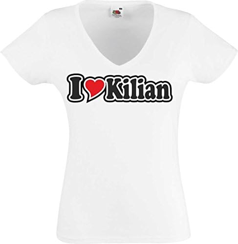 Black Dragon T-Shirt Woman White V-Neck - I Love With Heart and Name - I Love Kilian S