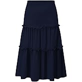 Eymitory Girls Casual Boho Maxi Skirt Long Swing High Waisted Elastic Ruffled Tiered Skirts