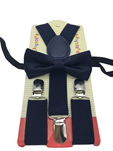 Cute Baby Toddler Kids Children Boys "Navy Blue" Plain Elastic Suspender & Bow Tie Set (8805764965327)