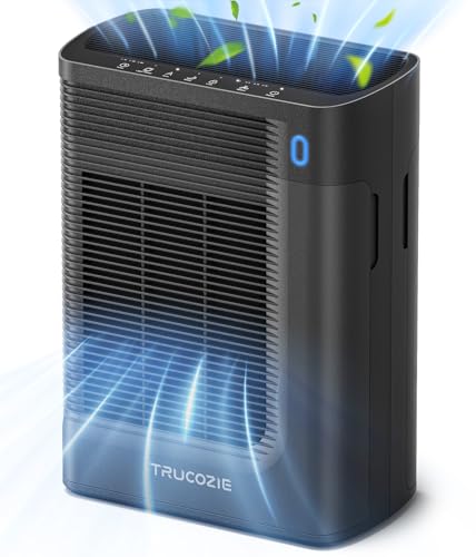 Trucozie T356 Air Purifier for Home Large Room Bedroom Up to 1937 Ft² in 1 Hr With Double-sided Air Inlet, Air Quality and Light Sensors, HEPA Sleep Mode for Allergies, Dust, Pollen, Pet Hair, Black