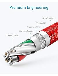Anker - Cable USB tipo C, paquete de 3 unidades, powerline + USB-C a USB-A, cable de carga rápida de nailon con doble trenzado, para Samsung Galaxy S10 S9 S9+ S8, iPad Pro 2018, MacBook y más (rojo) (3pies+6pies+10pies)
